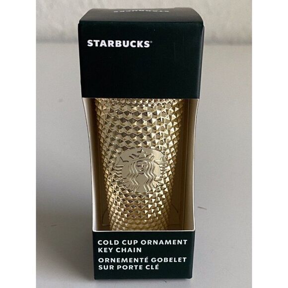 Starbucks Holiday 2022 Venti Gold Bling Tumbler And Keychain Ornament Bundle SET - Picture 3 of 12